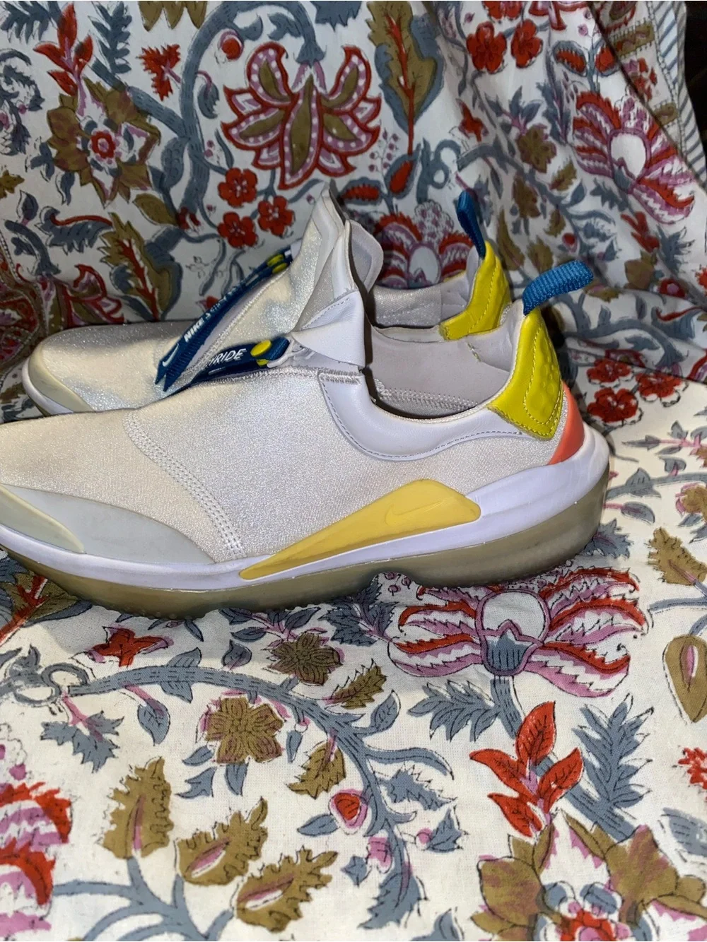 Nike White Slip-On Sneakers with Yellow and Navy Accents